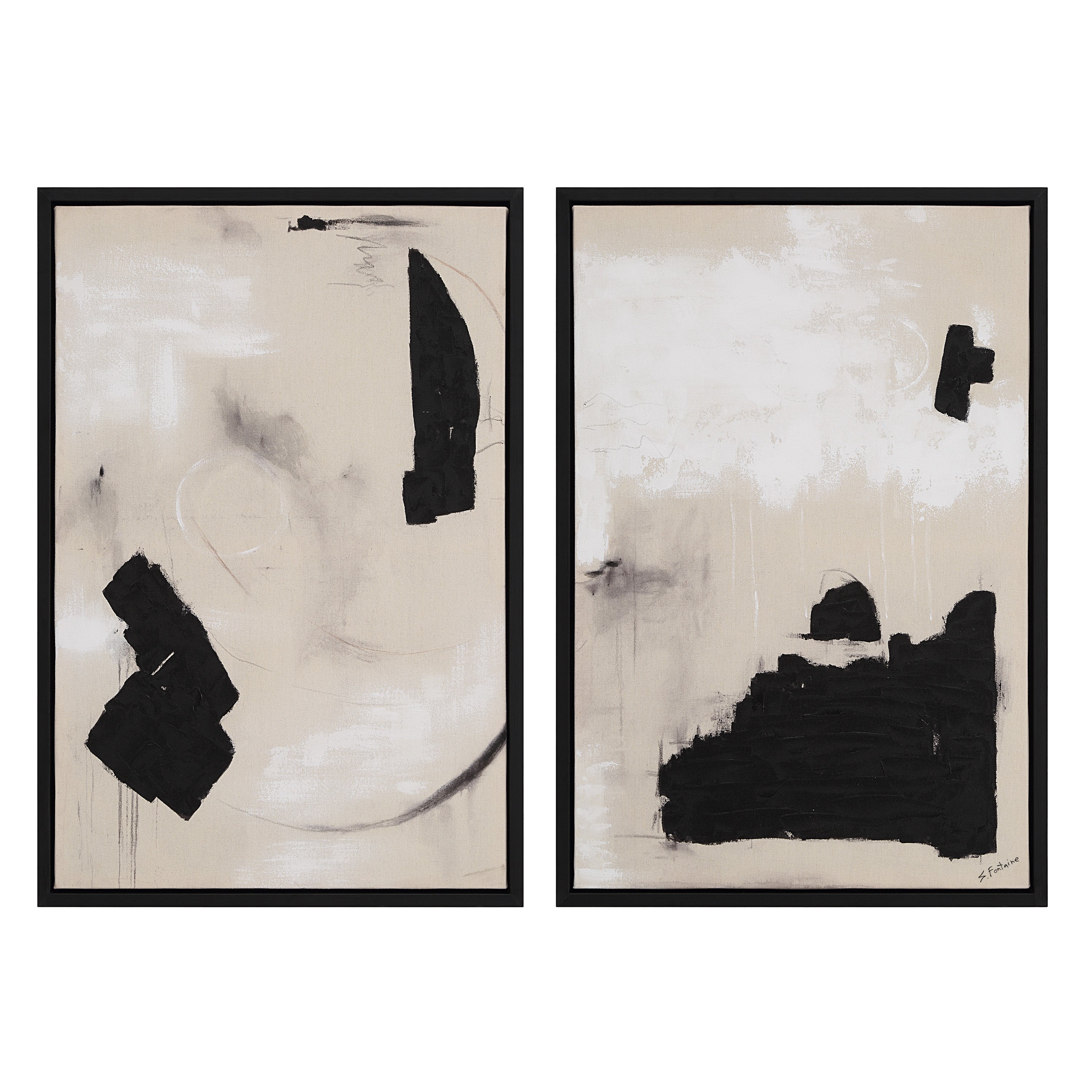 OVERSTOCK ITEM - "Ecru & Ink" Framed Canvas Set ARTWORK - in store Renwil