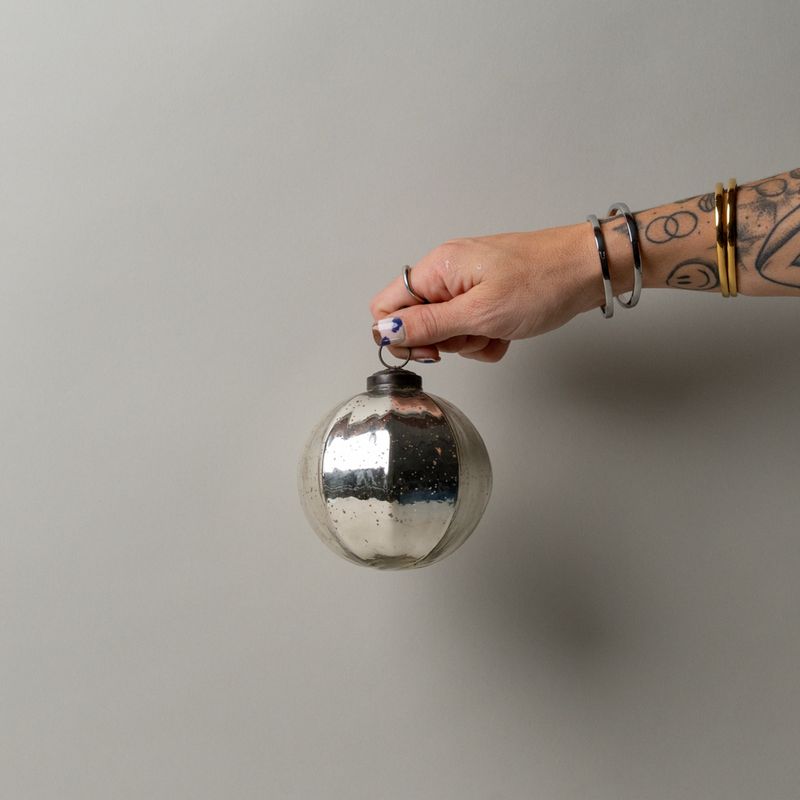 Silver Pleated Ball Ornament CHRISTMAS 2025 Indaba