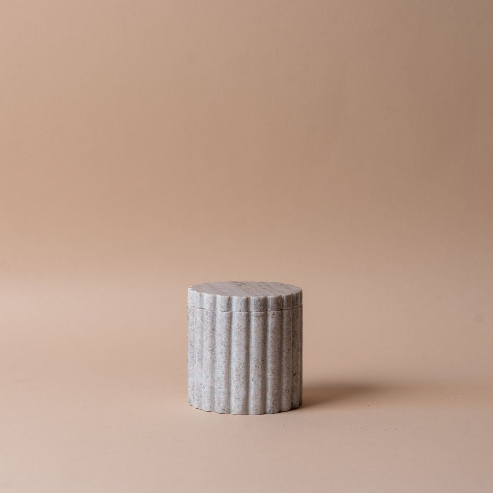 Greige Fluted Marble Jar storage jar Luxe B Co (Faire)