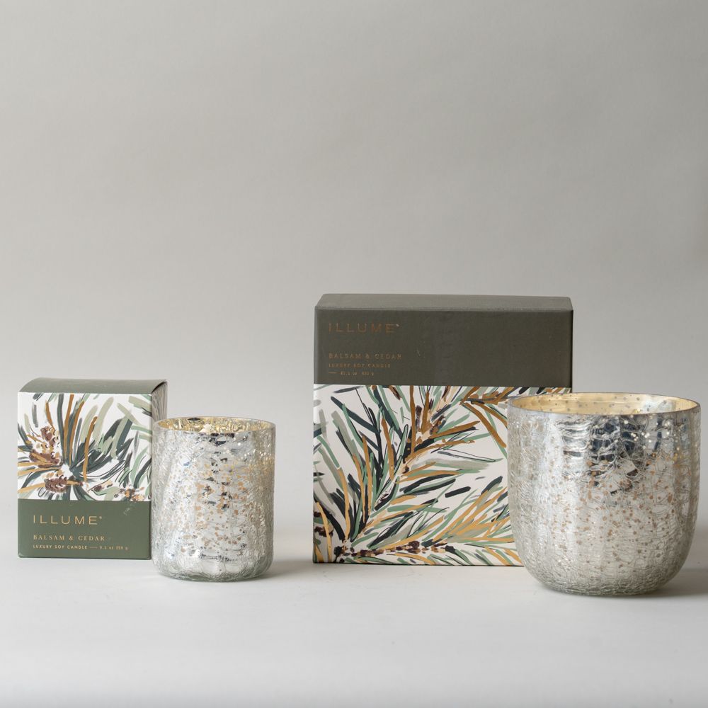 Balsam & Cedar Crackle Glass Candle CHRISTMAS 2026 Illume (DYA)