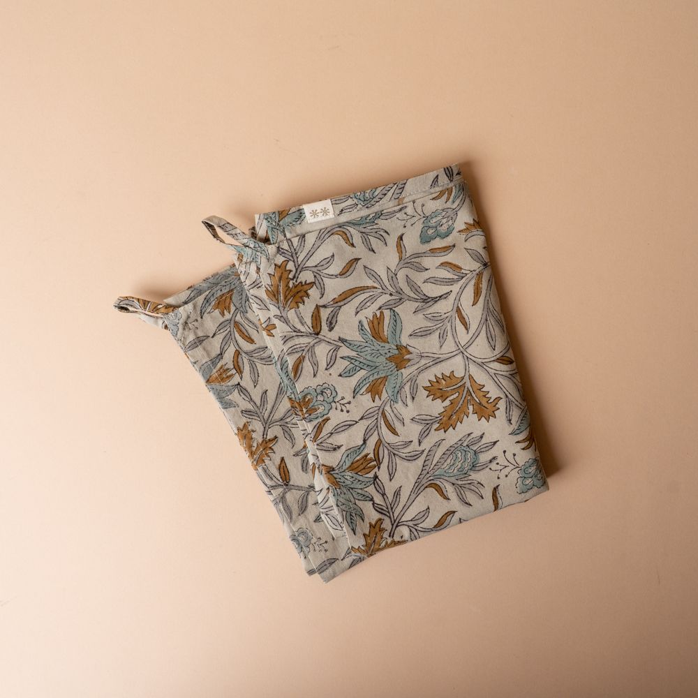 Floral Hand Block Tea Towel Set tea towel Indaba