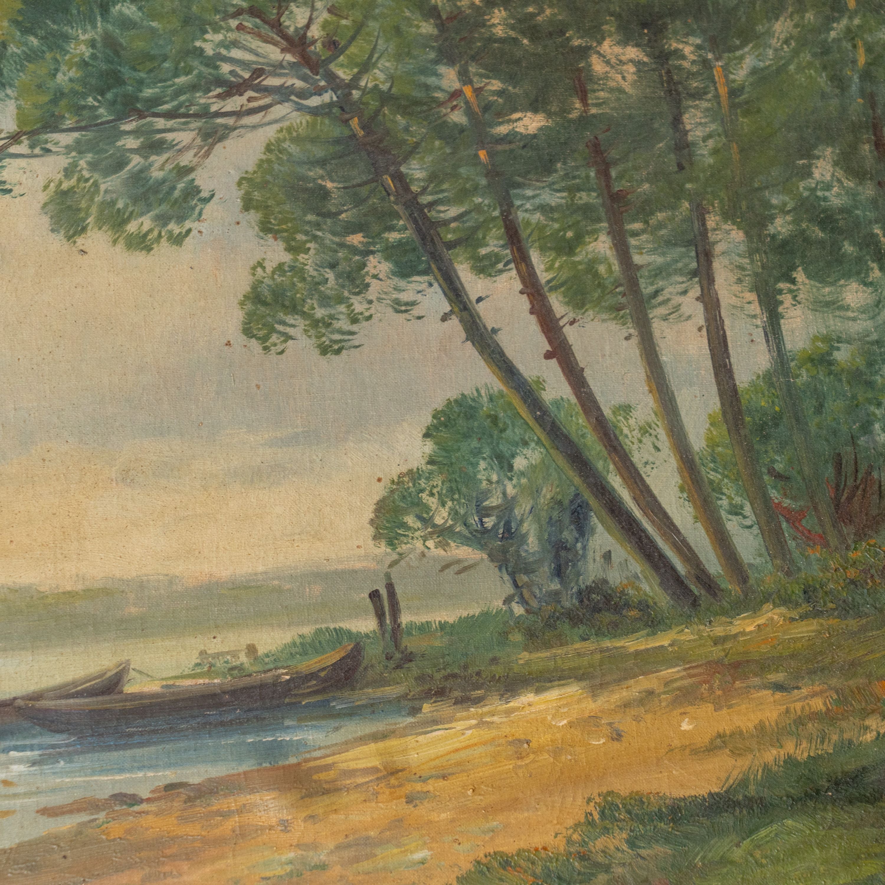 Antique French Landscape Canvas VINTAGE - artwork Rug and Weave