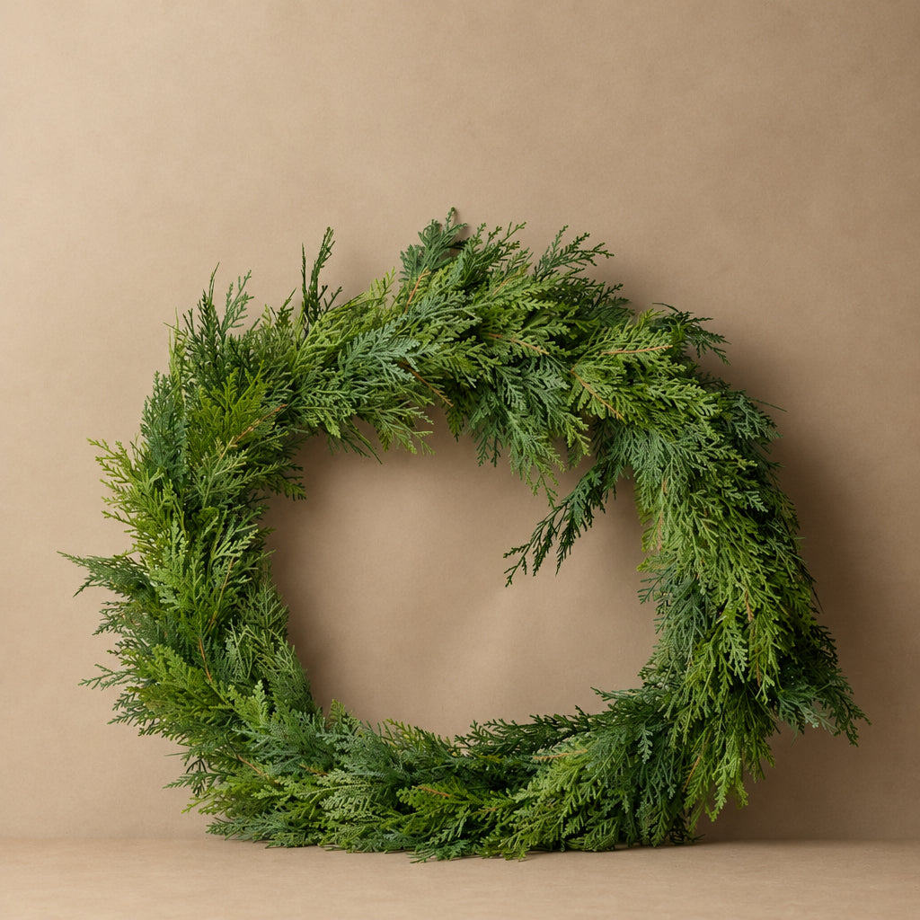 Faux White Cedar Wreath, Large