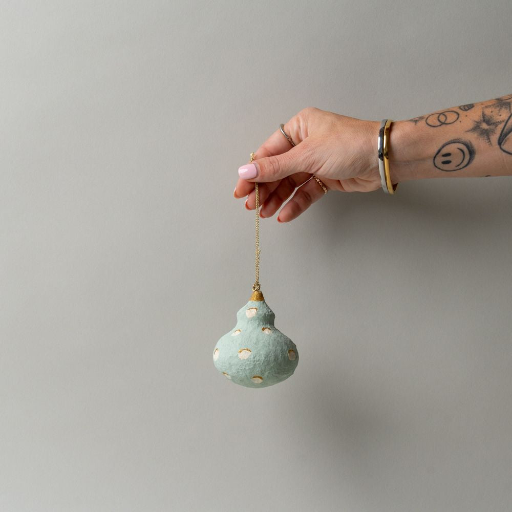 Handmade Paper Mache Ornament - Curve Shape CHRISTMAS 2025 Creative Co-op (DYA) Light Blue Dot