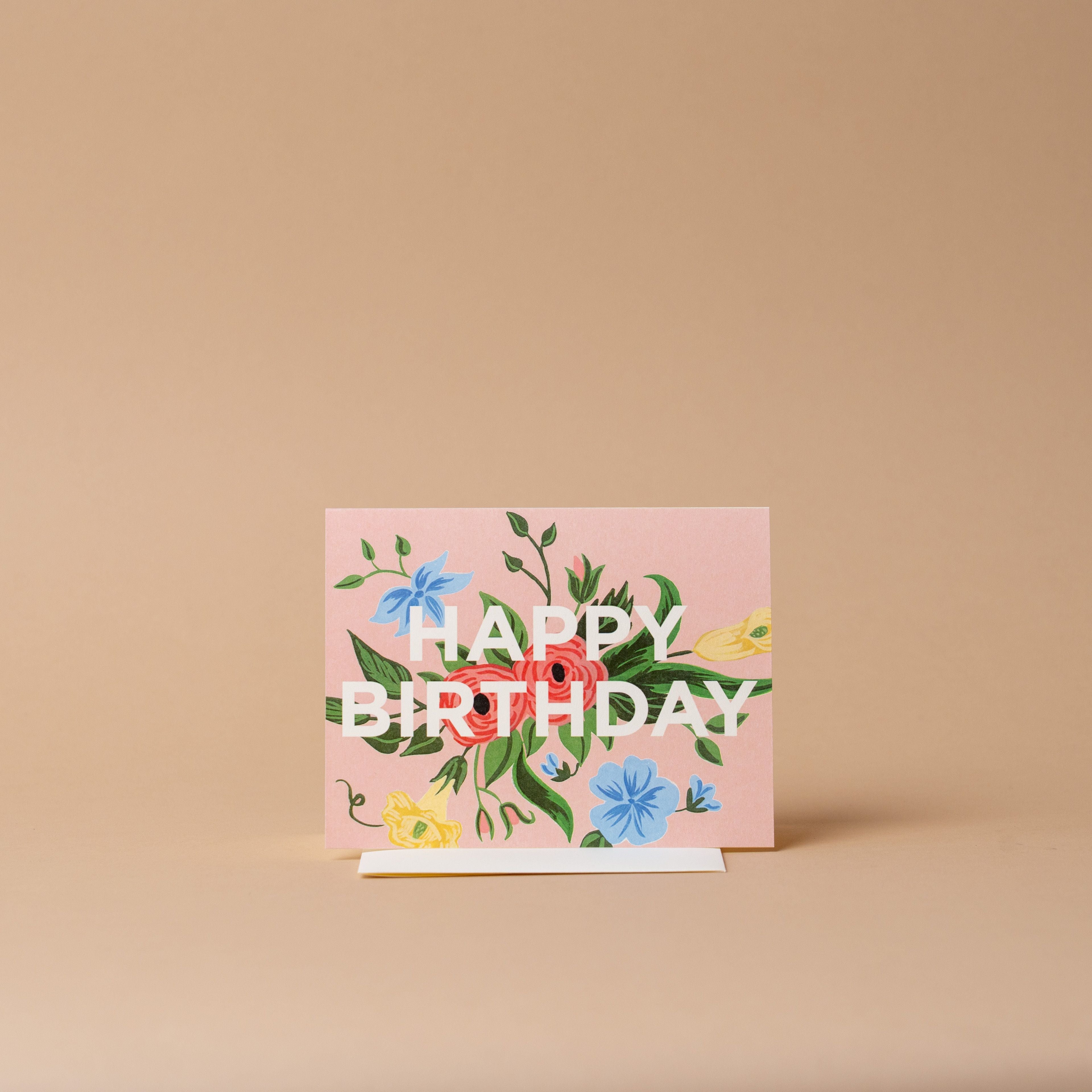 Pink Floral Happy Birthday Card