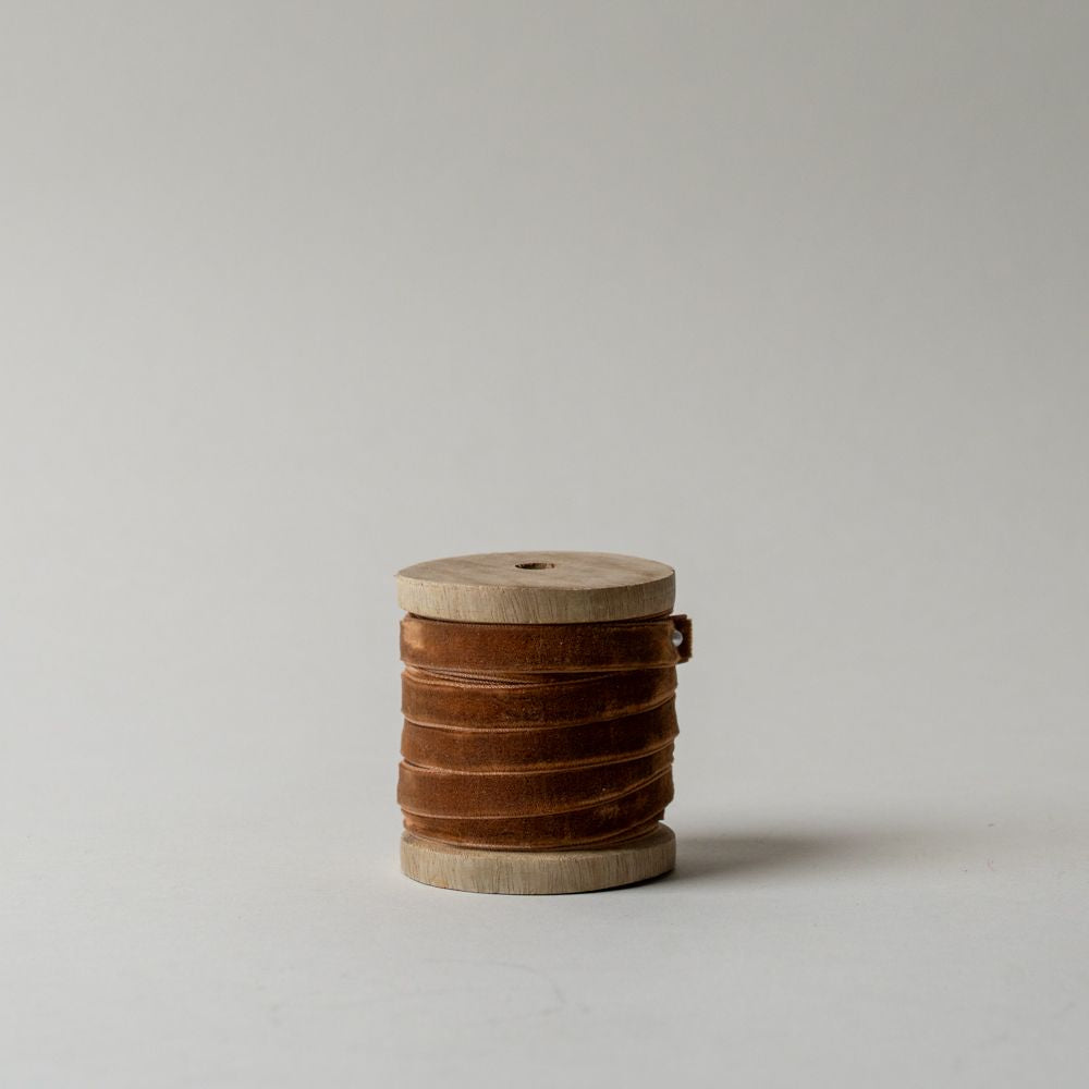 Velvet Ribbon on Wooden Spool CHRISTMAS 2025 Creative Co-op (DYA) Cinnamon