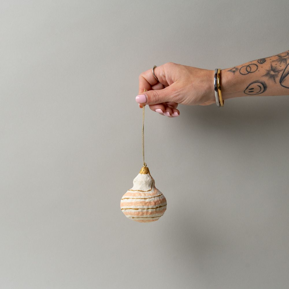 Handmade Paper Mache Ornament - Curve Shape CHRISTMAS 2025 Creative Co-op (DYA) Peach Swirl