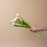 Faux White Double Peony Tulip Bundle faux stem Tri W Imports