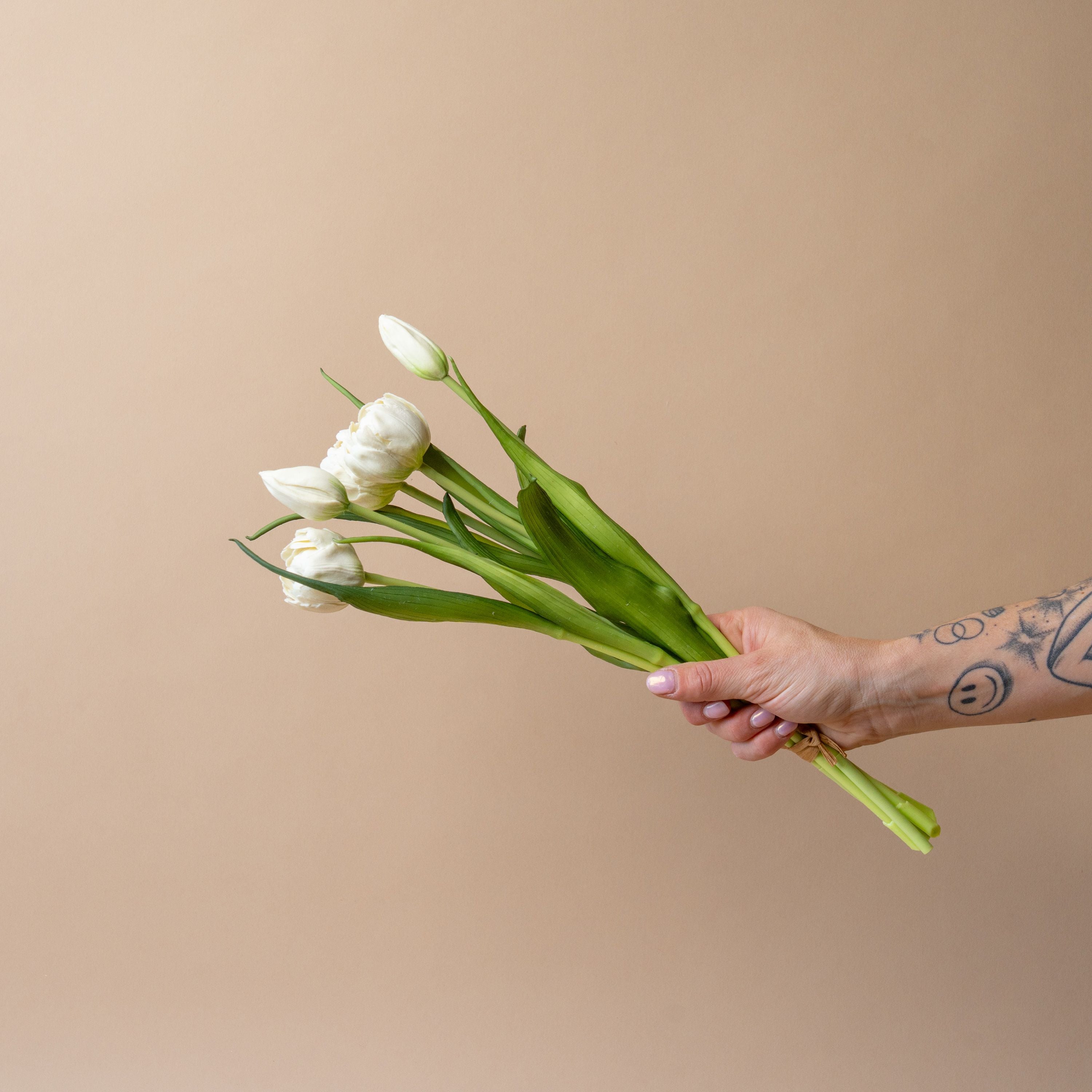 Faux White Peony Tulip Bundle faux stem Tri W Imports