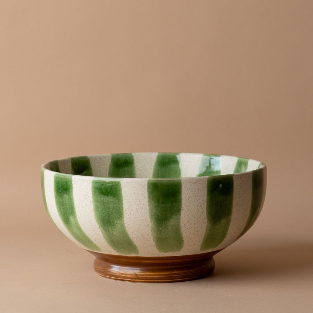Hand-Painted Stripe Pedestal Bowl dish Creative Co-op (DYA)