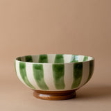 Hand-Painted Stripe Pedestal Bowl dish Creative Co-op (DYA)