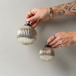 Silver Ribbed Ball Ornament CHRISTMAS 2025 Indaba