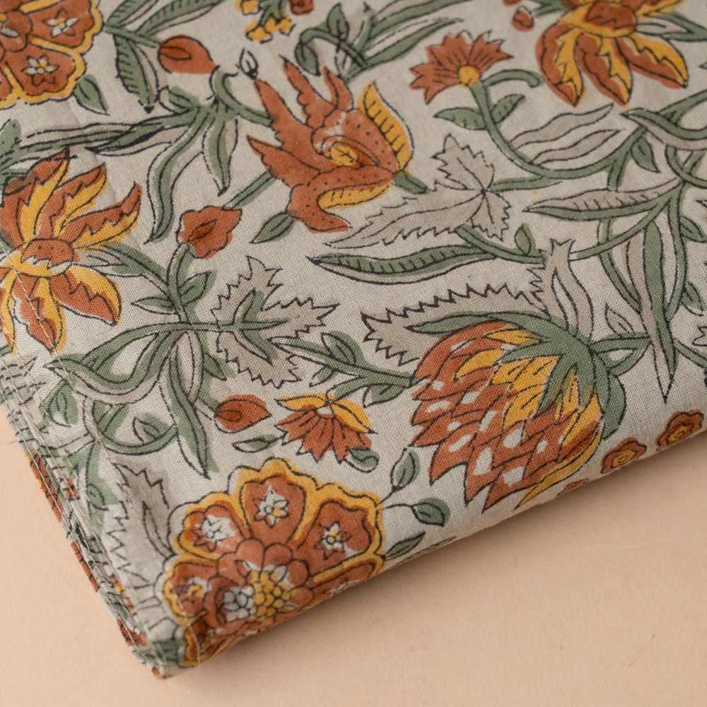 Brown Floral Block Print Table Runner table runner Indaba