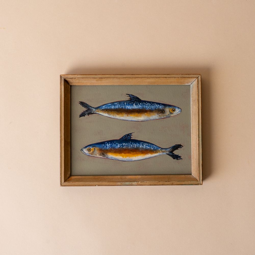 "2 Sardines" Framed Original Painting by Melissa Mary Jenkins - Rug & Weave