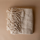 Ivory Braided Throw Blanket with Tassel - Rug & Weave