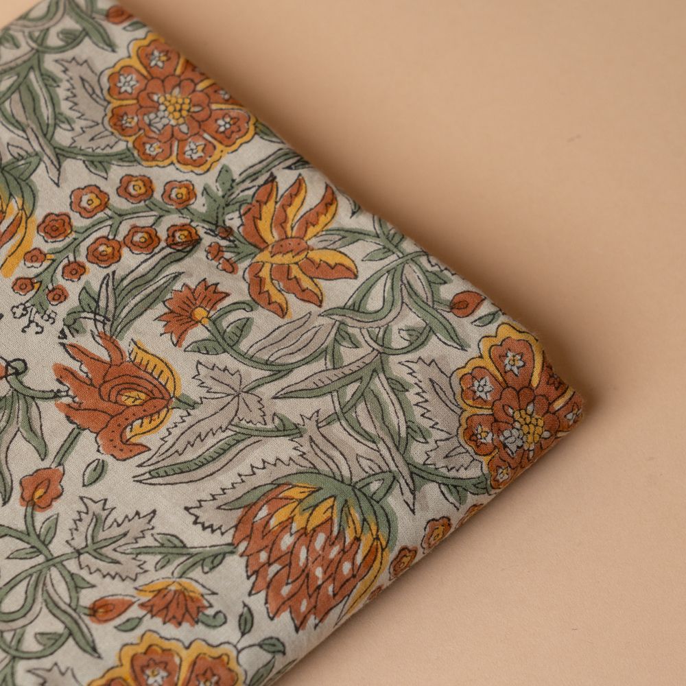 Brown Floral Block Print Table Runner table runner Indaba