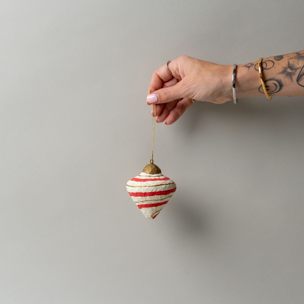 Handmade Paper Mache Ornament - Diamond Shape CHRISTMAS 2025 Creative Co-op (DYA) Red Swirl