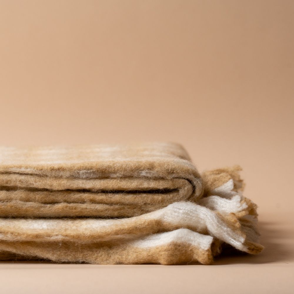 Wool Gingham Throw Blanket - Camel blanket Indaba
