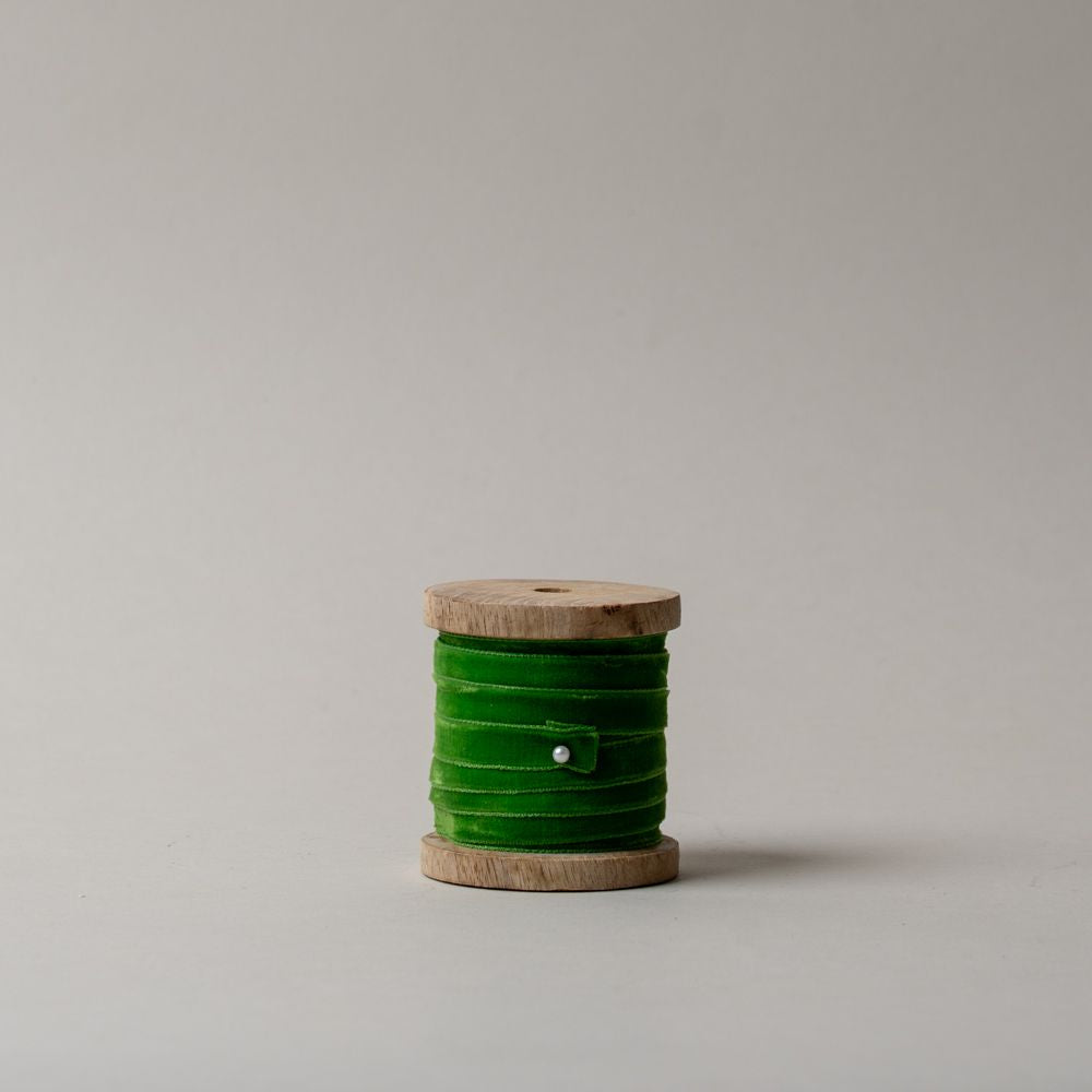 Velvet Ribbon on Wooden Spool CHRISTMAS 2025 Creative Co-op (DYA) Classic Green