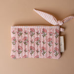 Organic Cotton Floral Pouch reusable bag Paper Mirchi (Faire) Small Pink