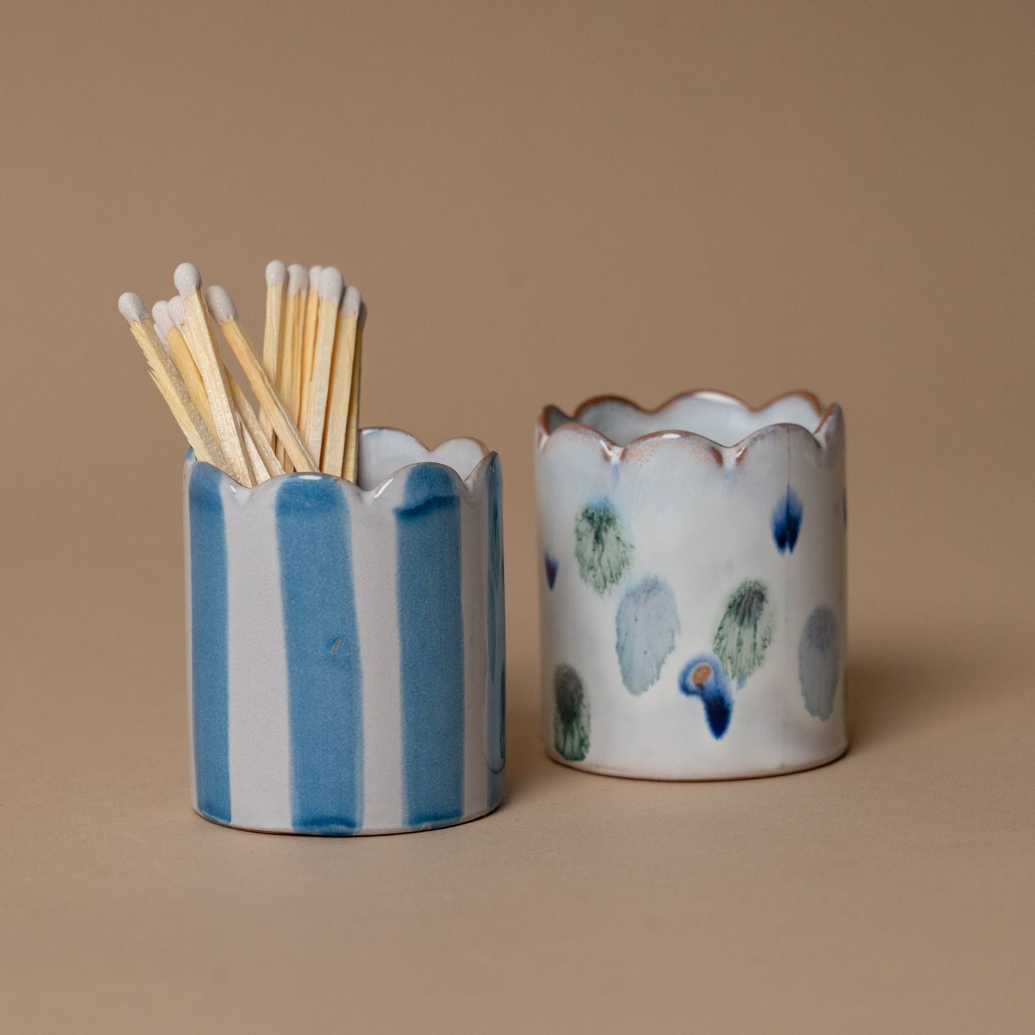 Scalloped Stoneware Matchstick Holder