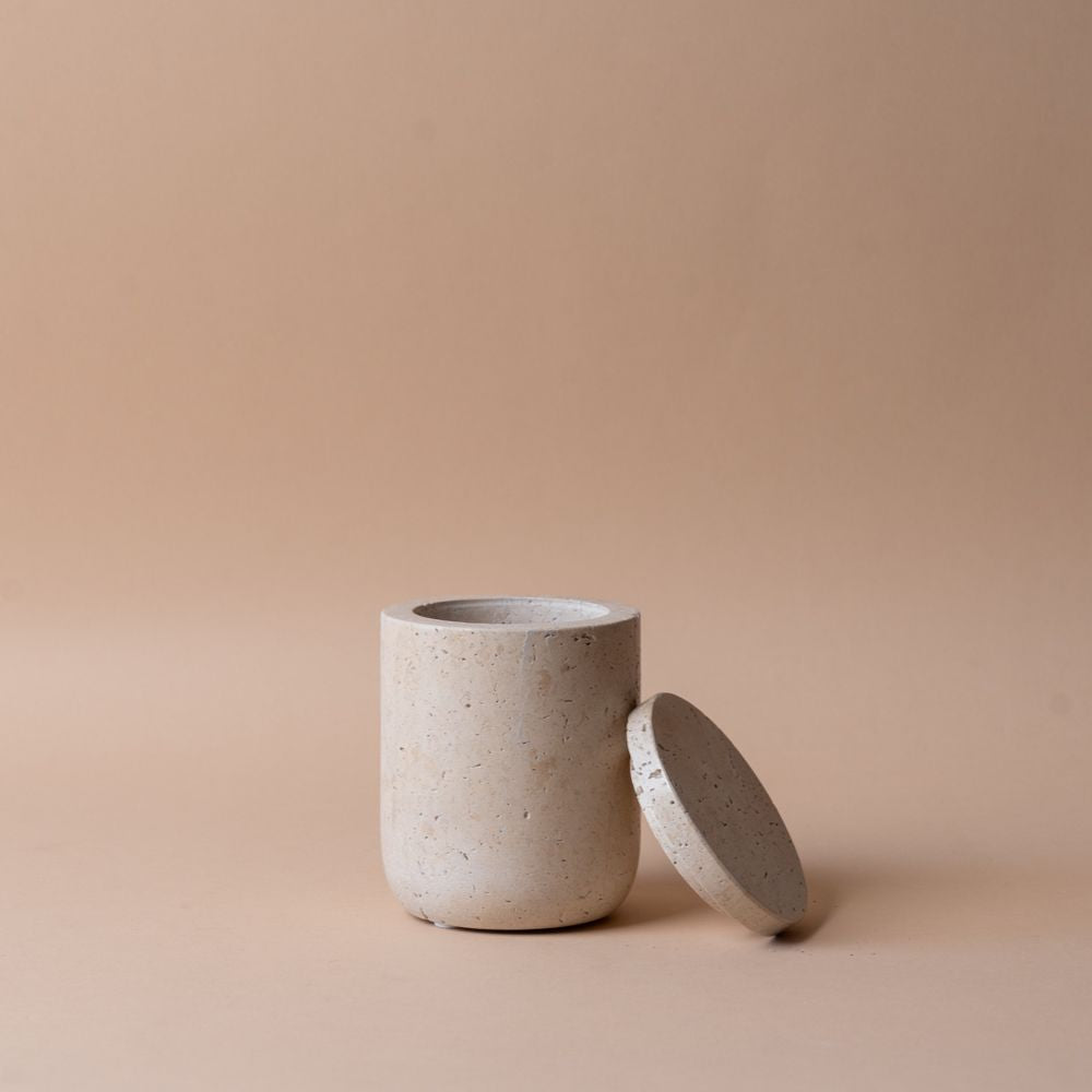Travertine Jar with Lid storage jar Luxe B Co (Faire)