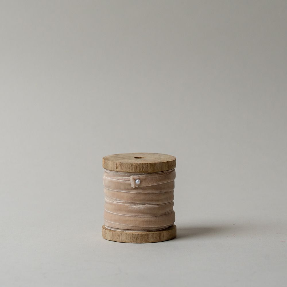 Velvet Ribbon on Wooden Spool CHRISTMAS 2025 Creative Co-op (DYA) Eggnog