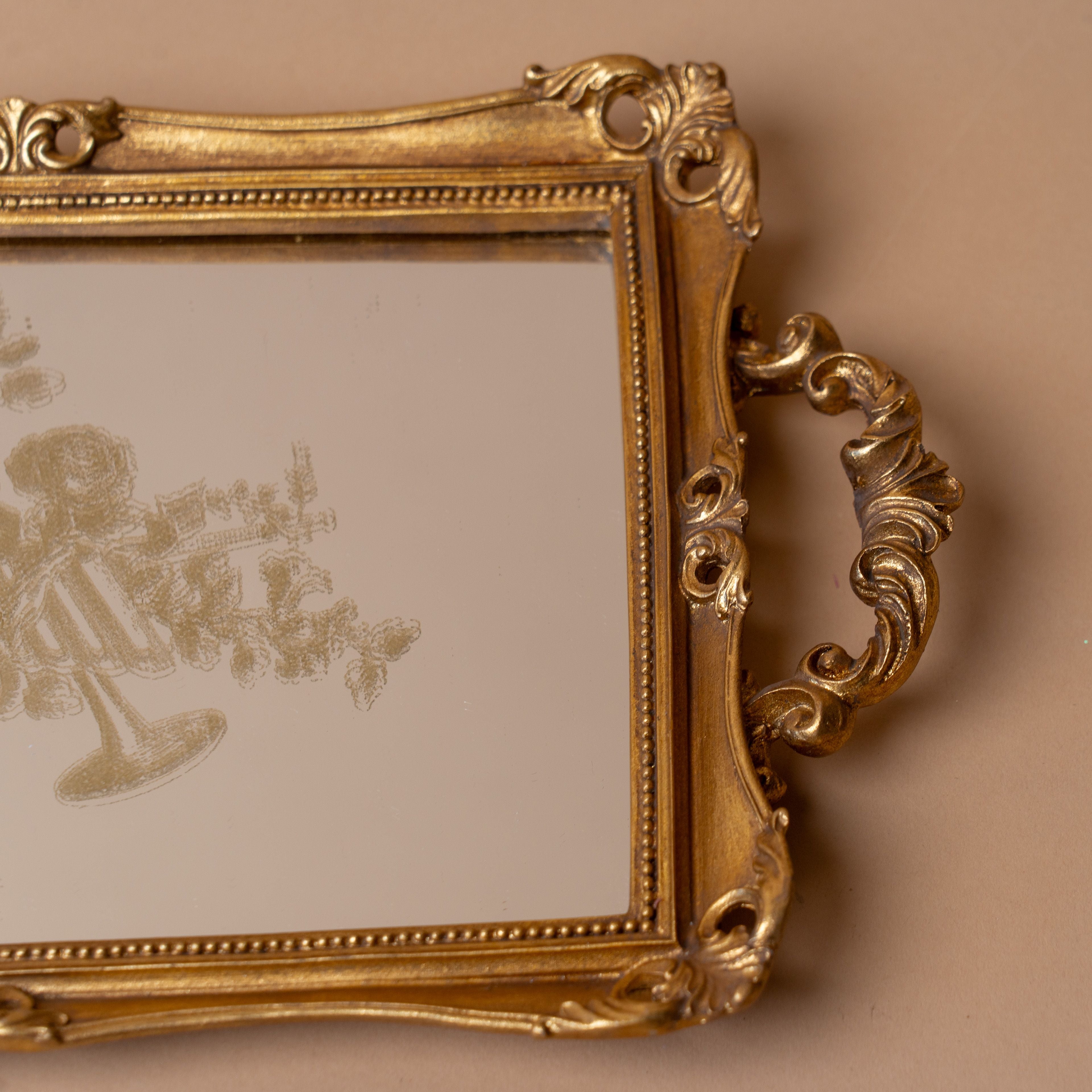 Antiqued Rectangular Floral Tray – view 2