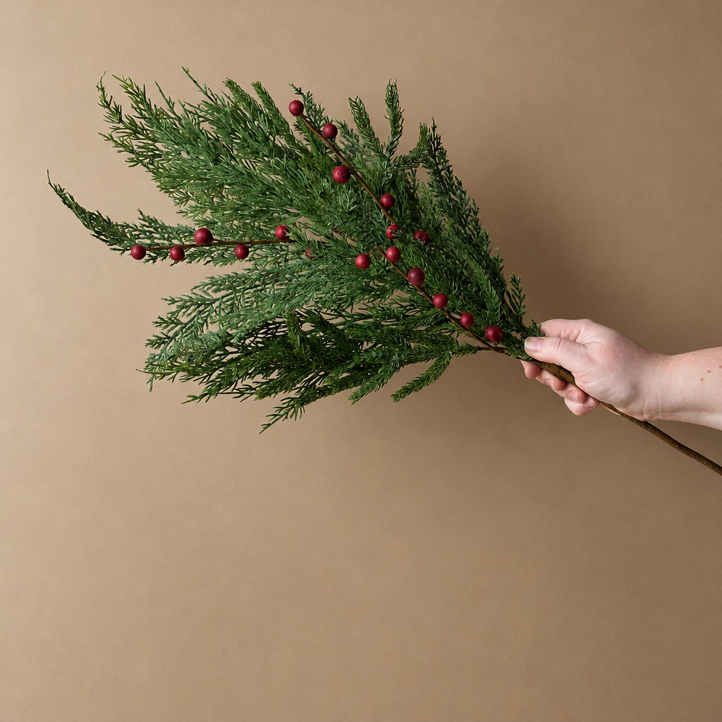 Red Plum Berry Cypress Stem CHRISTMAS 2026 Luxe B Co (Faire)