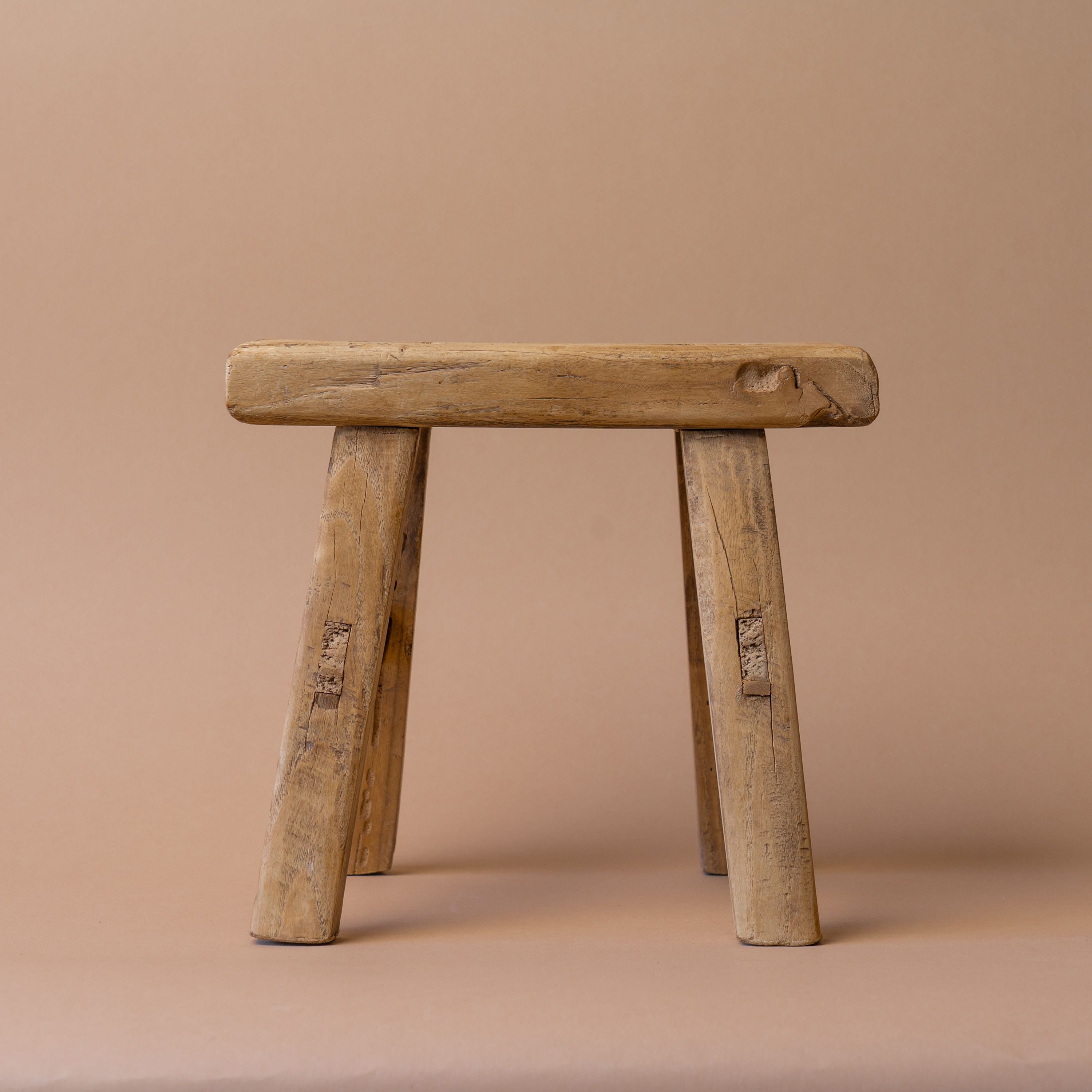 Tiny Elm Wood Stool - Natural 1-VINTAGE - stool Hauer Market