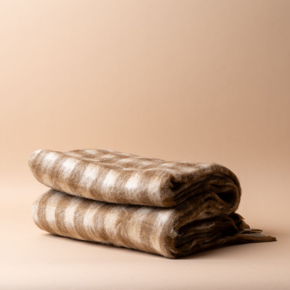 Wool Gingham Throw Blanket - Toffee blanket Indaba