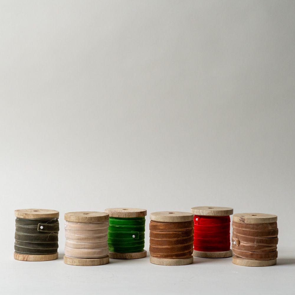 Velvet Ribbon on Wooden Spool CHRISTMAS 2025 Creative Co-op (DYA)