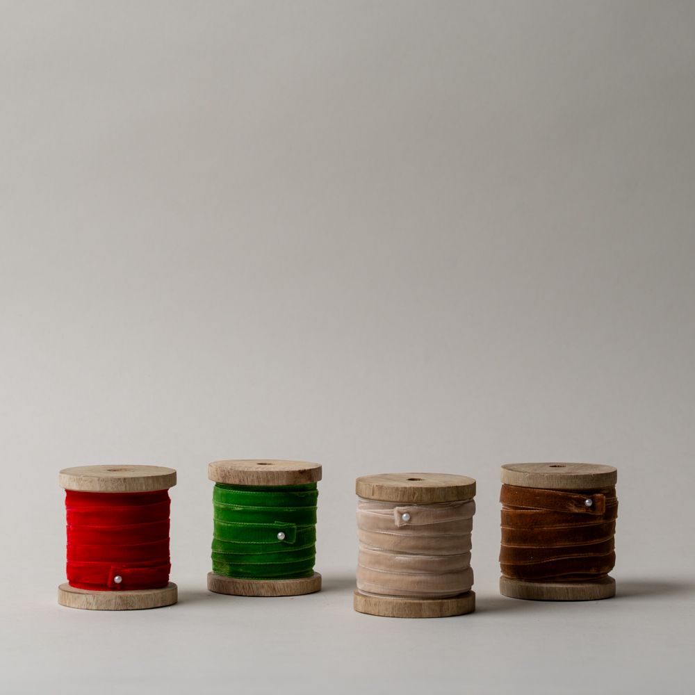 Velvet Ribbon on Wooden Spool CHRISTMAS 2025 Creative Co-op (DYA)
