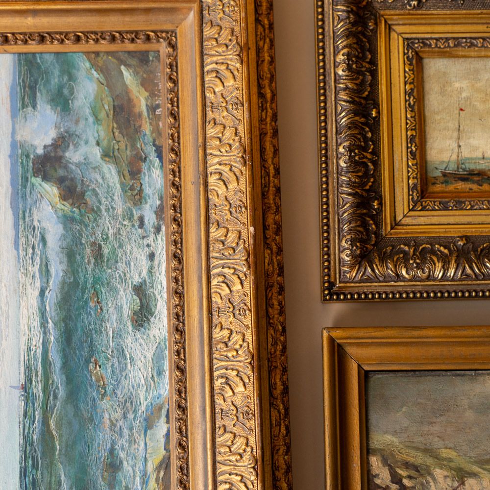 "Stormy Seas" Framed Vintage Painting - Rug & Weave