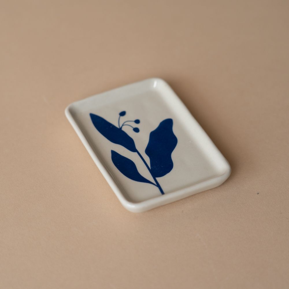 Blue Floral Stoneware Dish - Rug & Weave