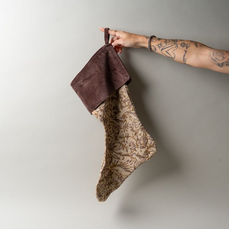 Velvet Block Print Stocking CHRISTMAS 2025 Indaba Lavender Print
