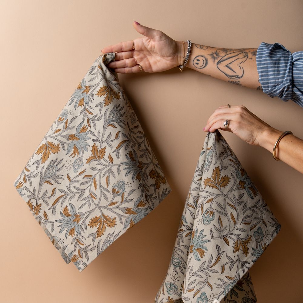 Floral Hand Block Tea Towel Set tea towel Indaba