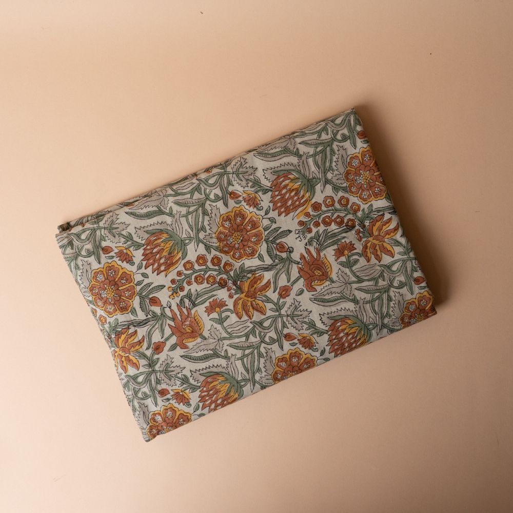 Brown Floral Block Print Table Runner table runner Indaba