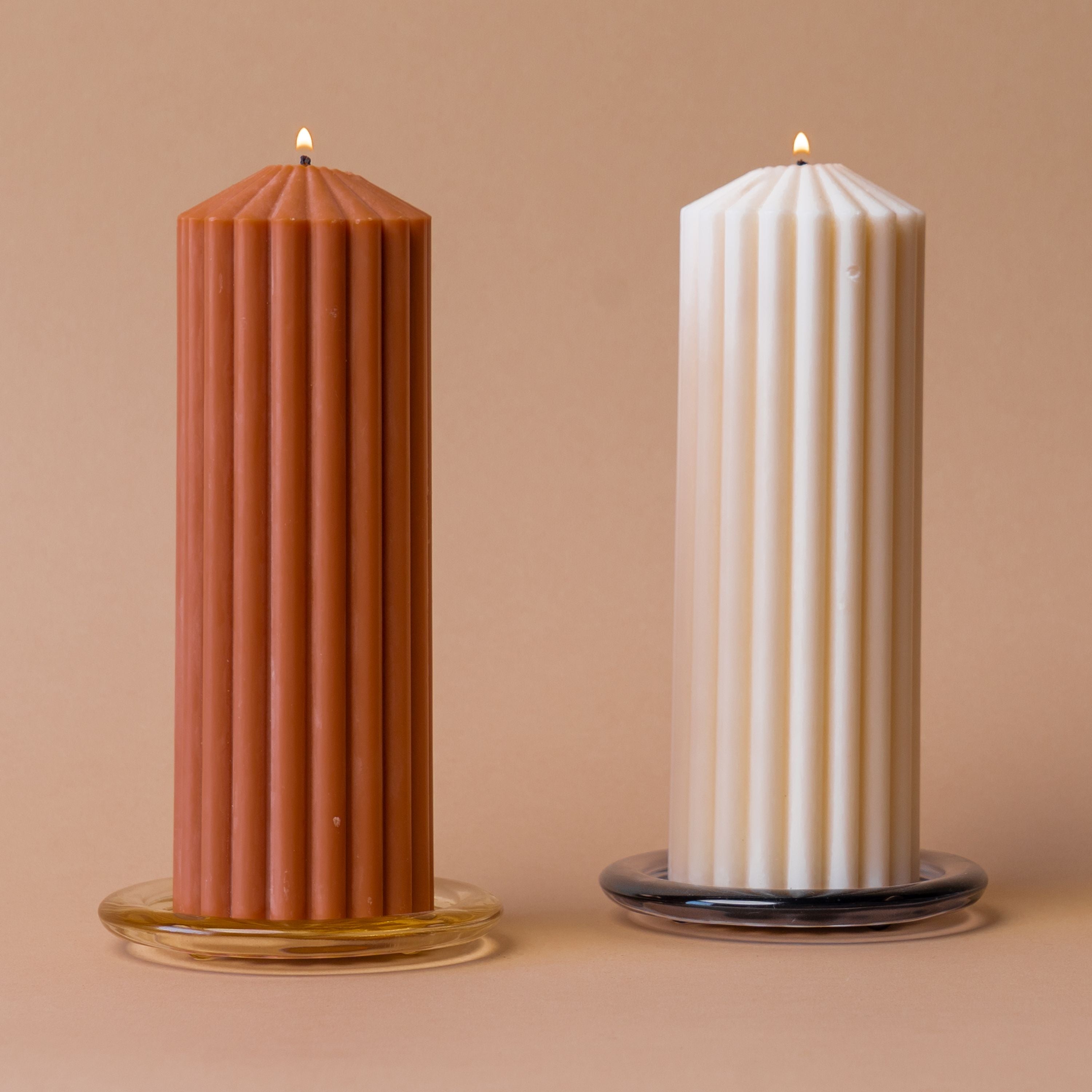 Glass Pillar Candle Plate candle holder Old Country Design (ShopZio)