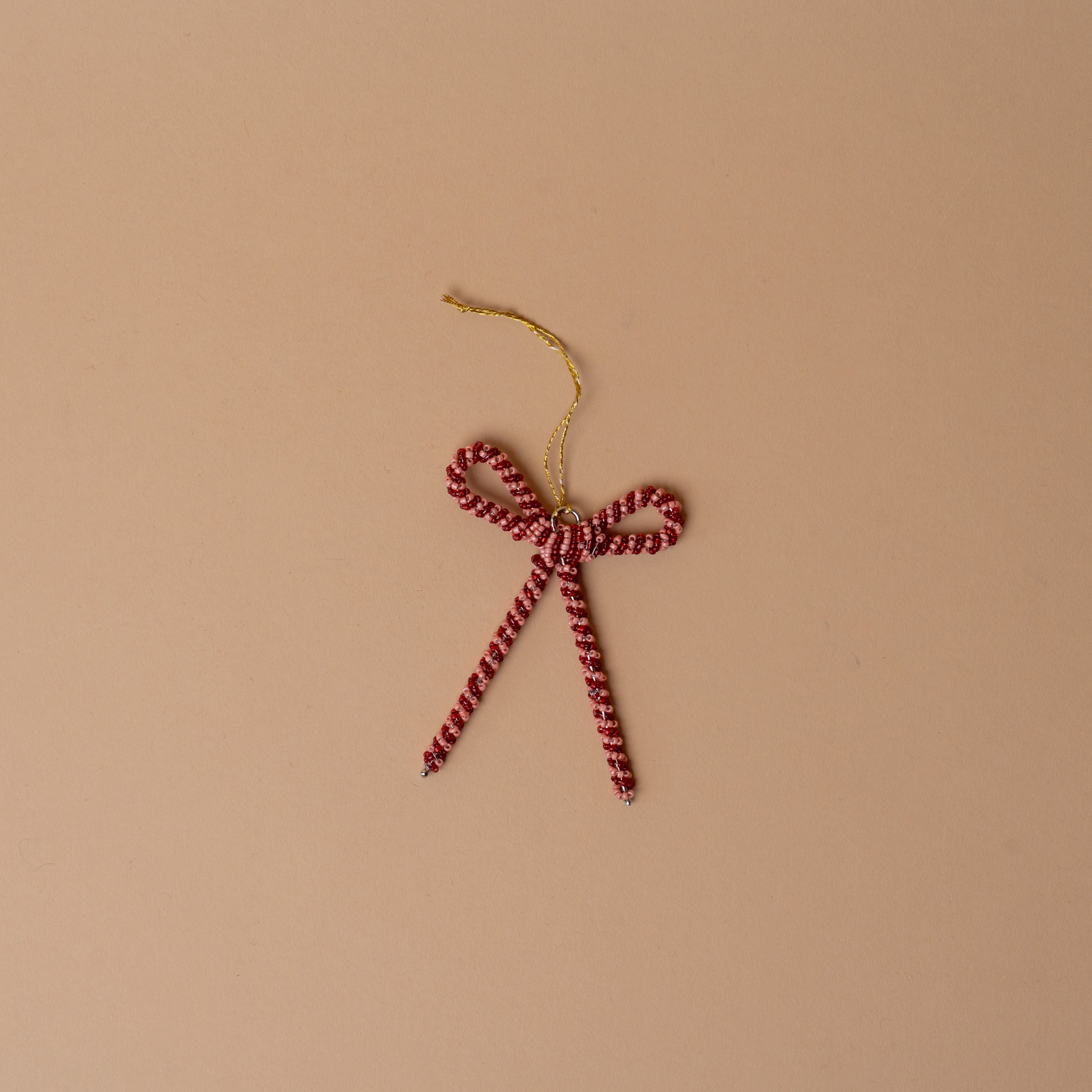 Glass Beaded Pink Bow Ornament