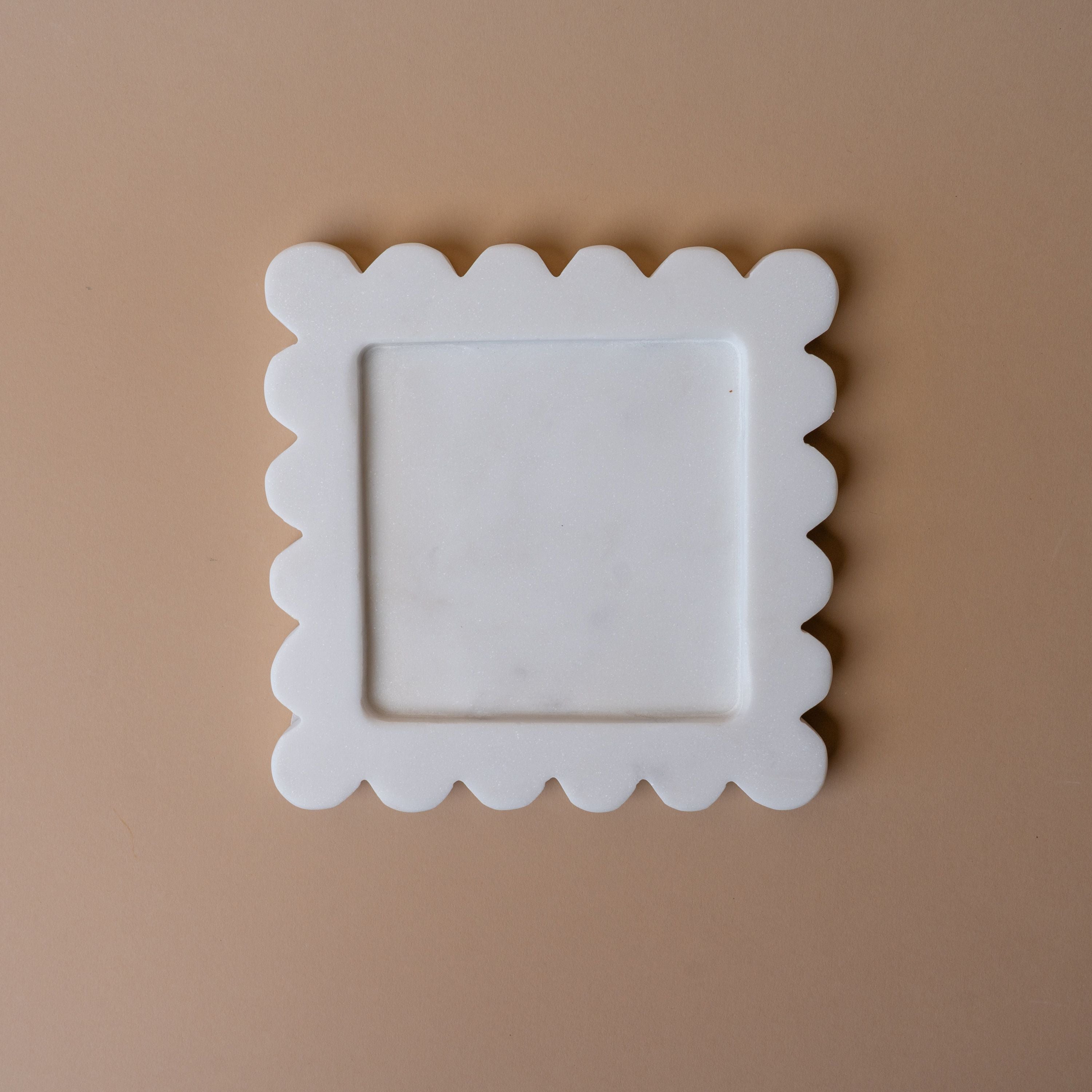 Square Marble Scalloped Tray tray Luxe B Co (Faire) White Marble