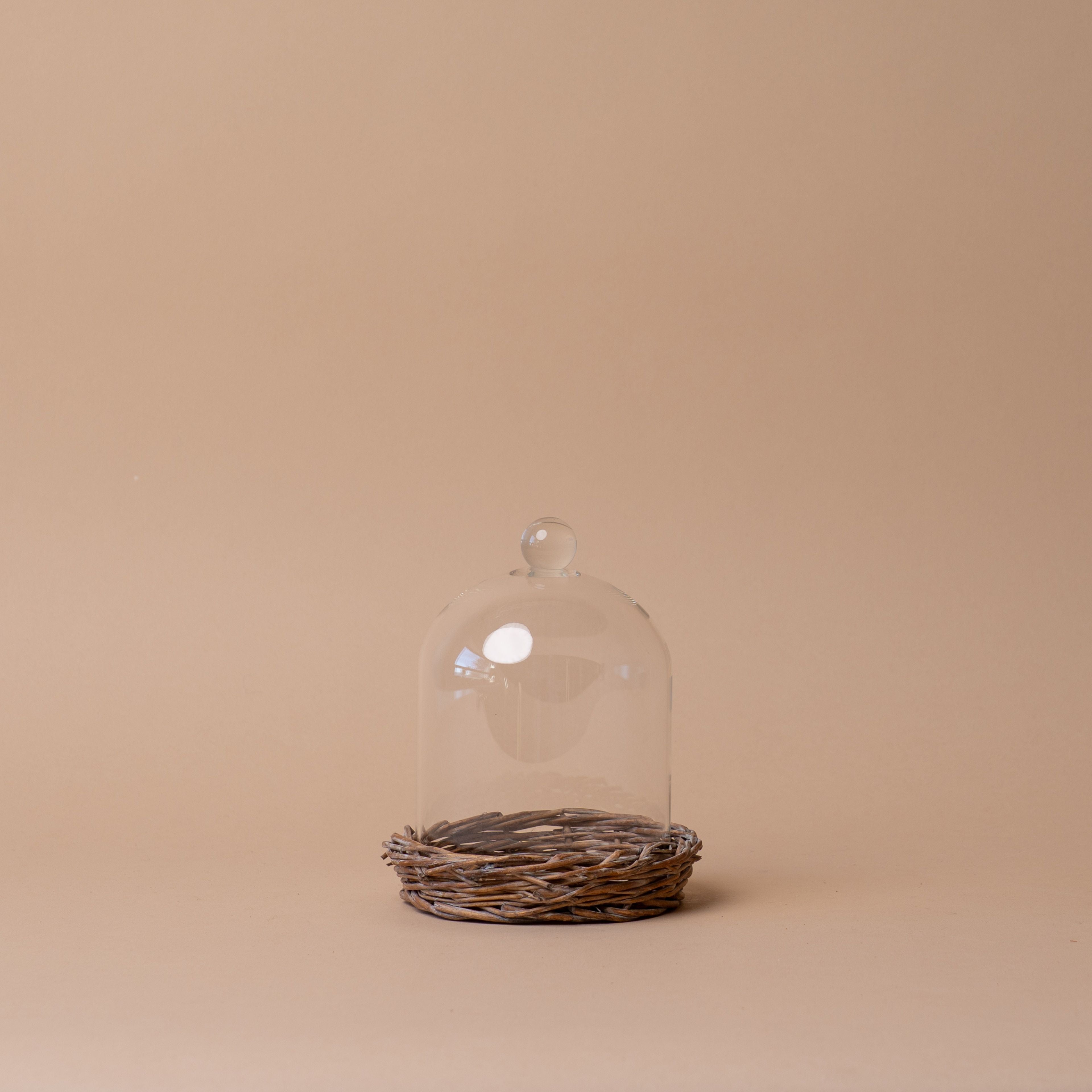 Glass Cloche with Woven Willow Base