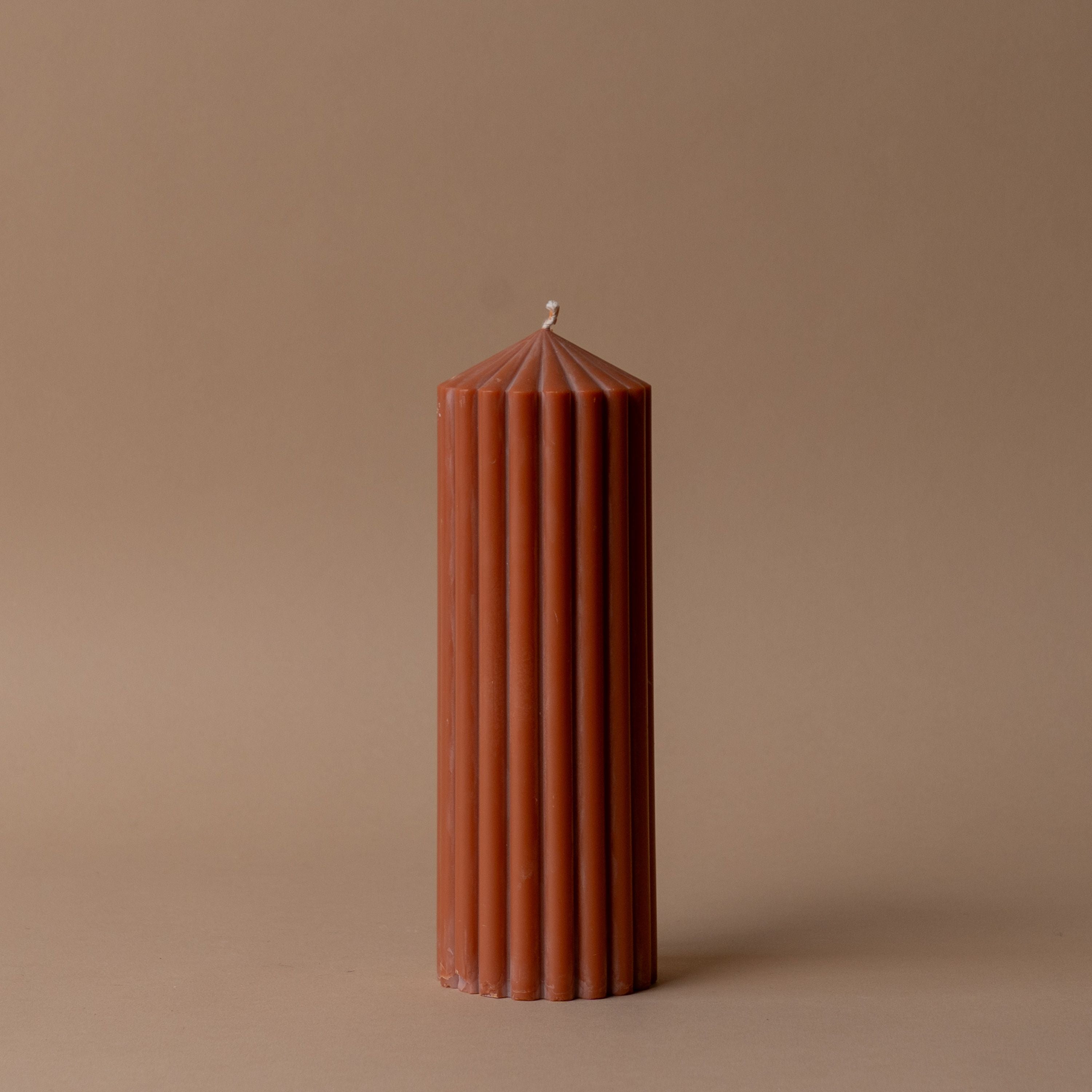 Rust Ribbed Pillar Candle candle Estelle (Faire) Medium
