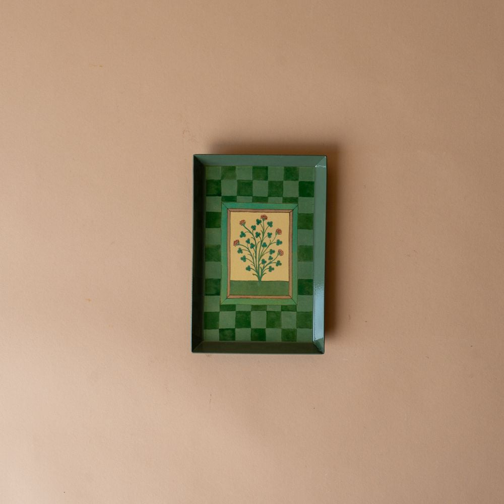 Check Pattern Herbs Enamelled Tray tray Roomytown Inc (Faire)