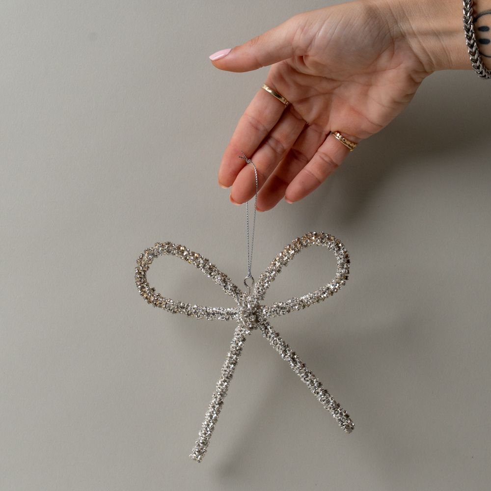 Silver Rhinestone Bow Ornament CHRISTMAS 2026 Creative Co-op (DYA)