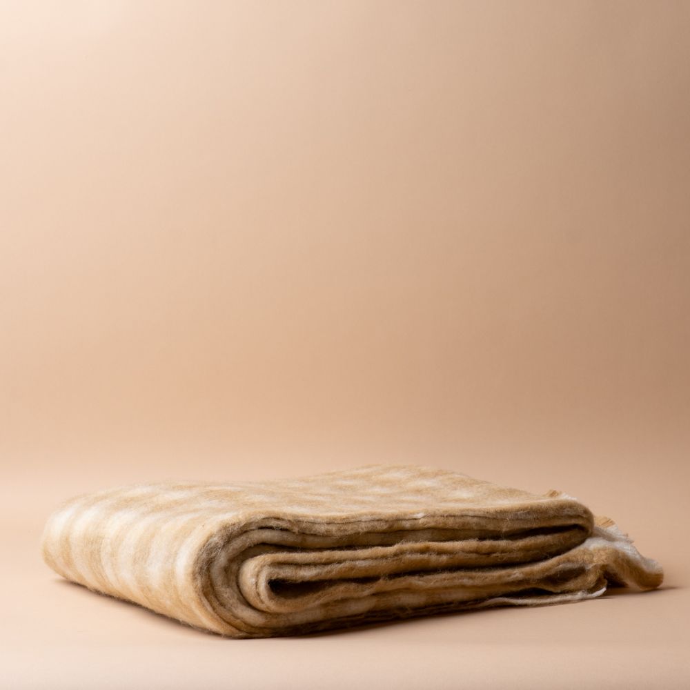 Wool Gingham Throw Blanket - Camel blanket Indaba
