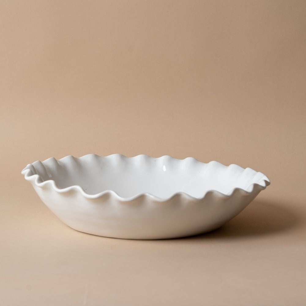 Organic Ruffle Edge Stoneware Serving Bowl - Rug & Weave