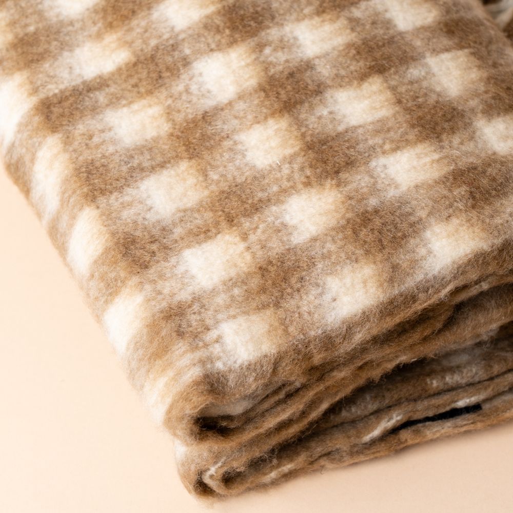 Wool Gingham Throw Blanket - Toffee blanket Indaba
