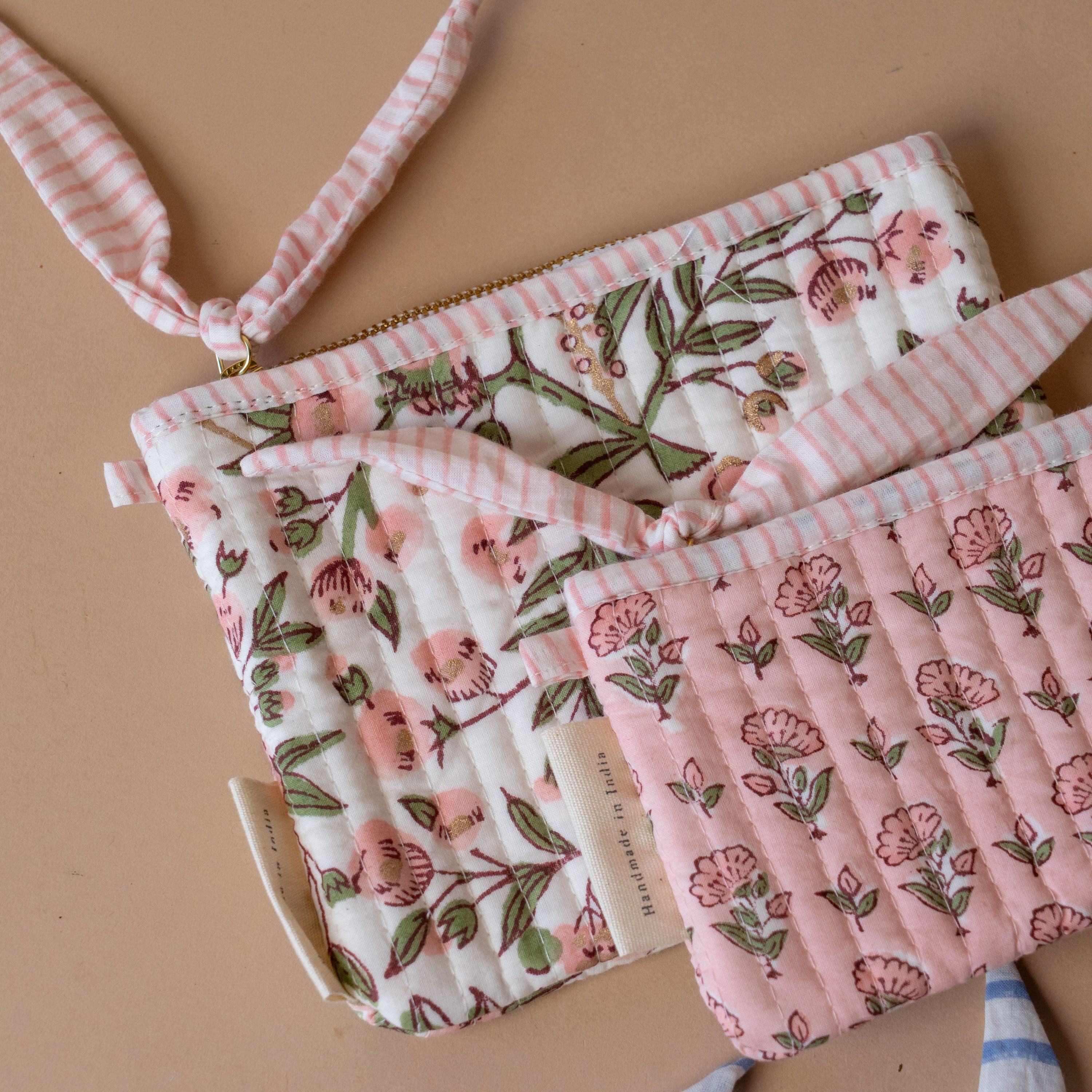 Organic Cotton Floral Pouch reusable bag Paper Mirchi (Faire)
