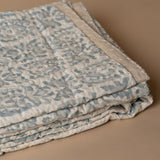 Hazy Blue Kantha Stitch Bed Blanket - Rug & Weave